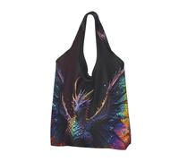 VOSERY Rainbow Wings Majestic Dragon - Bolsas de compras reutilizables para comestibles, bolsa plegable con asas, Negro, 2 PCS