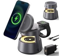 VOSFEEL 4 en 1 Soporte de Carga Inalámbrica Magnético, 15W Qi Certificado Portátil con Luz - Cargador Rápido para iPhone 16/15/14, Samsung, AirPod 2/3/pro, Serie de Apple Watch 5-9, etcétera