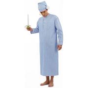 Voslett Disfraz de Scrooge de 5 piezas para hombre: pijama, sombrero, gafas, candelabros, traje para Halloween, Navidad, carnaval y día mundial del libro, azul L