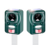 VOSS.sonic 2000 Repelente Ahuyentador de Gatos a Pilas (Solar) en Pack Doble, Ahuyentador de roedores y Animales Salvajes con ultrasonido y Flash Premium