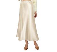 Vossmi Falda Larga Mujer Básica Satén Ajustada Skirt Midi Traje Vintage Elástico Cintura Alta Wrap Faldas Elegante Evasé Falda Media Sedosa Primavera Champán,L