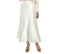 Vossmi Mujer Falda Midi de Satén Elegante A Línea Faldas Cintura Alta Largo Falda Seda Color Liso Bodycon Lápiz Oficina Informal Skirt Invierno Blanco,M