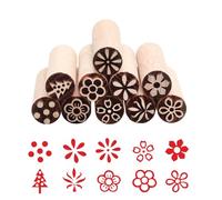 VOSSOT 10 Piezas Sello de Madera Herramientas, Columna de Arcilla de Madera con Mixta, Sello para Ceramica de Maderas para Masa Pastelería DIY Arcilla Scrapbooking Galletas Modelado (5x1,5cm)