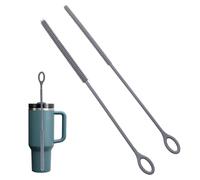 VOSSOT 2 pajitas de silicona de 6 mm + 8 mm, cepillo de limpieza, larga y reutilizable, cepillo flexible para juntas de cristal y metal (gris)