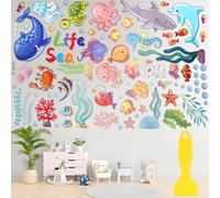 VOSSOT 2 pcs pegatinas infantiles pared pared de animales marinos para baño (30 x 90 cm, incluye raspador) - pegatinas pared decorativas infantiles para decoración de habitación infantil y baño