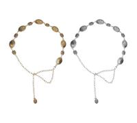 VOSSOT 2 Piezas Cadena de Cintura Metálica Ajustable Retro Mujeres Vestido Jeans Cintura Cadena Cinturón de Mujer Cadena de Cadera Dorado, Plateado