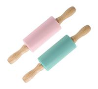 VOSSOT 2 rodillos de silicona con mango de madera, rodillo de silicona de 23 x 4,2 cm, superficie antiadherente, rodillo de masa, rodillo de masa, rodillo para niños, para hornear pasteles, pizza,