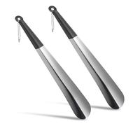 VOSSOT 2PCS Calzador de Zapatos Largo- Calzador Metálico de Acero Inoxidable 30cm con Mango Antideslizante y Cadena, Ergonómico para Mayores, Embarazadas- Shoehorn para Hogar y Entrada