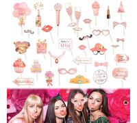 VOSSOT 33 PCS Foto Props de Fiesta Divertidos Accesorios de Photo Booth Mixtos de Sombrero Kit Despedida de Soltera Accesorios Photocall Foto Props Pintalabios Corona Photocall Cumpleaños Fotocoll