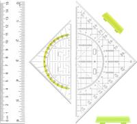 VOSSOT 3PCS Geometría Escolar Set, 2PCS Escuadras con Mango + 1PCS Regla 15 cm, Juego de Reglas Escolars,Antideslizante Accesorios Escolares de Plástico Resistente para Estudio y Dibujo