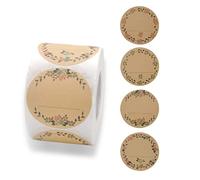 VOSSOT 500 etiquetas autoadhesivas, para regalo, papel de estraza con flores, etiquetas adhesivas para escribir, para bolsas de regalo, mermelada, productos hechos a mano (4 diseños, 5 cm redondo)