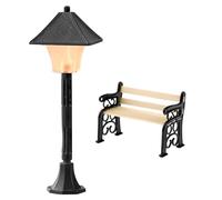 VOSSOT Banco de Linterna en Miniatura, Mini jardín, Escala 1:24, Metal Negro Realista y plástico, 2 Unidades, Luces, Accesorio de Linterna de gnomo