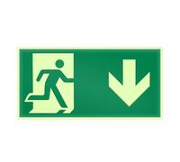 VOSSOT Cartel Salida de Emergencia Fotoluminiscente 15x30cm - Adhesivo Señal de Emergencia Flecha Abajo - Señalización de Seguridad para Oficinas, Escuelas, Hospitales, Edificios