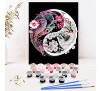 VOSSOT DIY Pintura por Números para Adultos - Yin Yang Dragones, Principiantes Pintados a Mano, Juegos de Pintura, Pájaros, Animales