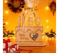 VOSSOT geldgeschenke geburtstag Holzkarte, geldgeschenk geburtstag mit Zahl 0-9, Holz Deko mit Happy Birthday Engraving, Set mit Geschenkverpackung & Goldband - für 18 30 40 50 60 70 80 90 Geburtstag