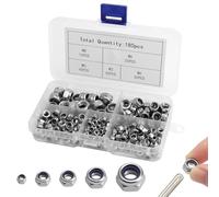 VOSSOT Juego de 180 Tuercas Hexagonales, M3 M4 M5 M6 M8 Kit de Surtido de la Tuercas de Bloqueo de Nylon, Tuerca Hexagonales para Pernos de Tornillo Tuercas Hexagonales Pequeñas Rosca Gruesa