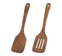 VOSSOT Juego de 2 espátulas de madera, espátulas ranuradas, de madera, con agujero, utensilios de cocina, espátulas planas, juego de cucharas de madera