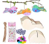 VOSSOT Pájaros Madera 3D, 16 Piezas Kit Manualidades, Campanillas Viento para Decoración de Balcón Jardín, Regalos Ideales para Niños
