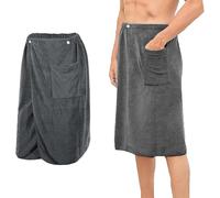 VOSSOT Toalla de Sauna 70×140 cm, Color Gris, para Hombre. Toalla de Sauna de Microfibra Suave, Cintura Ajustable con Bolsillo, de Secado rápido para Fitness, Ducha, SPA y Playa