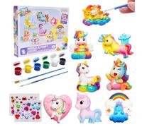 VOSSOT Yeso Para Moldes Niños Figuras Para Pintar - 8 Figuras De Unicornio De Yeso Listas Para Decorar, Kit Creativo DIY Con 2 Hojas De Strass Autoadhesivos, Regalo Y Decoración