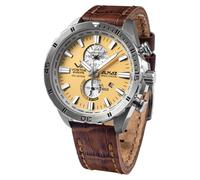 VOSTOK Europe Almaz Space Station - Reloj cronógrafo para Hombre con Correa de Piel, Plateado y Beige, Correa