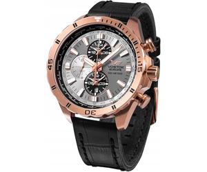 Vostok Europe Almaz Space Station - Reloj multifunción para Hombre con Correa de Piel, Rosa/Gris, Correa