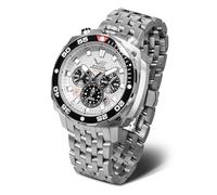 Vostok Europe Reloj de hombre SySTEM Periodicum Oxygen cronógrafo con correa de metal 650A722-B, Silver White Steel Band, Pulsera