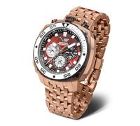 Vostok Europe Systema Periodicum Oxygen - Reloj cronógrafo para hombre con correa de metal 650A722-B, Oro rosa/rojo - Correa de acero
