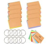 Votoko 1000 PCS Flashcards A8, 10 Colores Tarjetas Estudio Tarjetas De íNdice Fichas Con Anillo De Carpeta, Flashcards Estudio 7,4 x 5,1 cm, Tarjetas Para Estudiar Oficina Escolar, Hogar