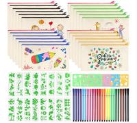 Votoko 24 Unidades de lápices de Tela para Manualidades, Estuche de Lona para Pintar, 24 lápices de Colores, 20 Plantillas de Pintura DIY, Bolsa de Tela en Blanco para Bolsa de cosméticos para Pintar