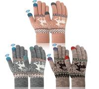 Votoko 3 pares de guantes de invierno para mujer, pantalla táctil, térmico, de punto de cachemira, con estampado de reno, forro polar cálido, guantes unisex de invierno para mujer, para exteriores