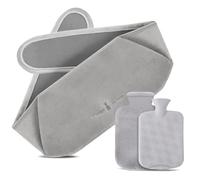 Votoko Bolsa de Agua Caliente 3 In 1, Botella de Agua Caliente de Goma con Suave Felpa Funda, 1.2 L Bolsa de Calorpara Cuello Hombros Espalda Piernas Calor o Alivio del Dolor, Adultos y Niños(Gris)