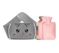 Votoko Botella de Agua Caliente 3 In 1, Bolsa de Agua Caliente de Goma con Cubierta de Cintura Suave, 1L Bolsa de Calorpara de Goma para Cuello y Hombro, Espalda, Piernas, Cintura Cálida(Gato)