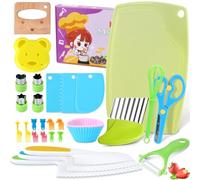 Votoko Cuchillo Niños, Juego de Cocina para Niños, Utensilios Cocina Montessori que no Cortadedos, Cuchillos niños aprendizaje los 2 años para Cortar y Cocinar Frutas, Verduras o Masa (31 Piezas)