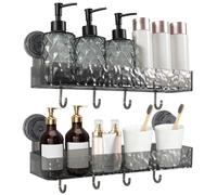 Votoko Estante Ducha, 2 Unidades de Estantería Baño sin Taladro, Soporte para Champú para Ducha con 4 Ventosas y 8 Ganchos para Guardar Champú, Jabón y Gel de Ducha (Gris)