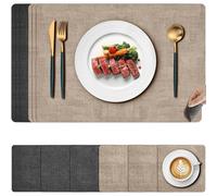 Votoko Juego de 6 Manteles Individuales Lavables, Salvamanteles Individuales de Doble Cara y Posavasos, Manteles Individuales Cuero Antideslizante Impermeable, para Mesa de Cocina(Caqui)