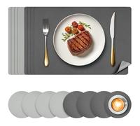 Votoko Juego de 8 Manteles Individuales Lavables, Salvamanteles Individuales de Doble Cara y Posavasos, Manteles Individuales Cuero Antideslizante Impermeable, para Mesa de Cocina(Negro)