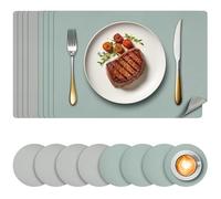 Votoko Juego de 8 Manteles Individuales Lavables, Salvamanteles Individuales de Doble Cara y Posavasos, Manteles Individuales Cuero Antideslizante Impermeable, para Mesa de Cocina(Verde)