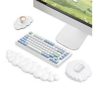 Votoko Reposamuñecas blanco, reposamuñecas ergonómico en la nube, teclado con espuma de memoria de piel sintética, reposamuñecas, posavasos, alfombrilla de ratón 3 en 1 para juegos/hogar/oficina