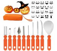 Votoko Set de Tallado de Calabaza Halloween, 31 Piezas Kit Calabaza Halloween, Pumpkin Carving Kit con Bolsa de Almacenamiento y 20 Plantillas, 10 Herramientas de Acero Inoxidable para Adultos y Niños
