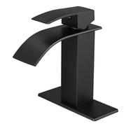 VOTON Grifo de baño de cascada negro mate, grifo de lavabo de una sola manija con un agujero con montaje en cubierta