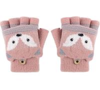 Votvlog Guantes sin dedos para niños, guantes de invierno con solapa, guantes cálidos de medio dedo, guantes plegables de punto para niños y niñas de 5 a 10 años (rosa haba)