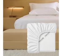 VOUCLER 300 Hilos - Sabana Bajera Ajustable 135 cm Algodón Satén Blanca | Sábana de 300 Hilos 135x200x30 cm Tacto Sedoso y Brillo Sutil | Oeko-Tex®