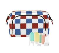 voucong Bolsa de viaje con cremallera para mujer, monedero para cosméticos grandes, color rojo y azul, a cuadros, 4 de julio, Día de la Independencia