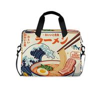 Voucong - Bolsa de viaje para portátil con asa y correa para el hombro, bolsa de transporte de 15.6 pulgadas con cierre, gran ramen, onda japonesa