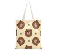 voucong Bolsas de lona reutilizables con diseño de oso marrón y abeja para mujer, con bolsillos y asas, para regalo de lona a granel