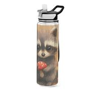 voucong Botella de agua de 32 onzas de dibujos animados de hongos de mapache gris, Tritan sin BPA, no tóxicas, para beber al aire libre, portátil