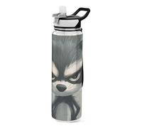 voucong Botella de agua delgada de 32 onzas con diseño de mapache gris divertido con pajita, Tritan sin BPA, sin plomo, no tóxicas, jarras de agua para viajar portátil