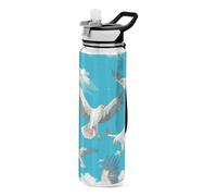 voucong Botellas de agua de 32 onzas, diseño de pájaro calvo, azul cielo, sin BPA, no tóxica, jarra de agua grande con boquilla para senderismo
