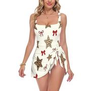 voucong Bow Star Ribbon Moda Cómodo Apoyo Una Pieza Vestido de Natación Mujer Cintura Alta Control de Abdomen Traje de Baño, Bow Star Ribbon Fashion, L